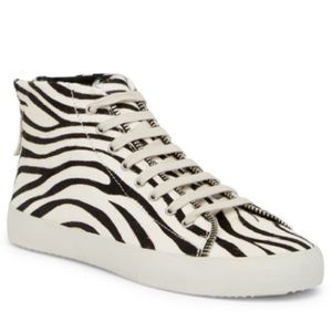 New Rebecca Minkoff Zaina Zebra Black & White Calf Hair Midi Sneakers Size 7